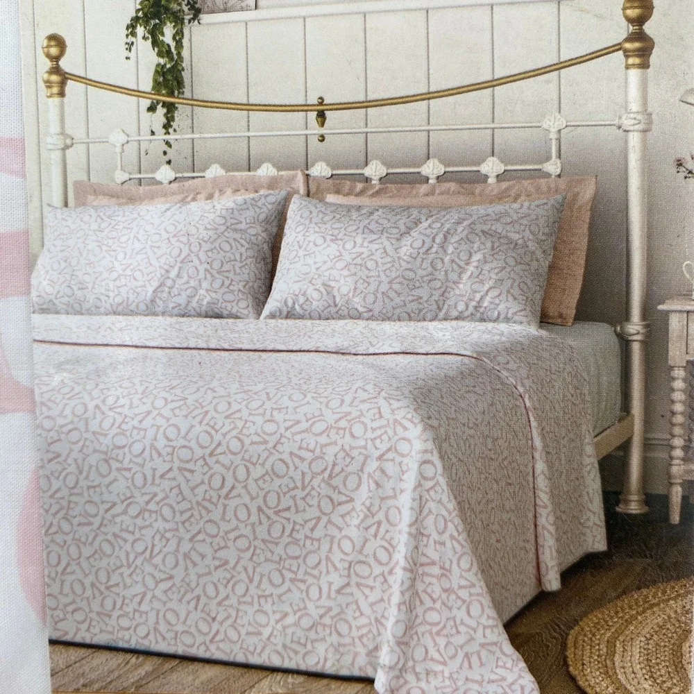 Emma Bridgewater Sheet Set QUEEN Love Pink 100% Cotton Percale Script Pastel